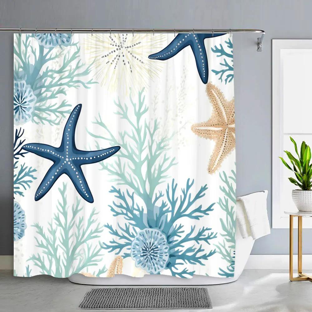 Ocean Animals Bathroom Curtains Watercolour Octopus Jellyfish Turtle Polyester Fabric Washable Shower Curtains Bathroom Decor