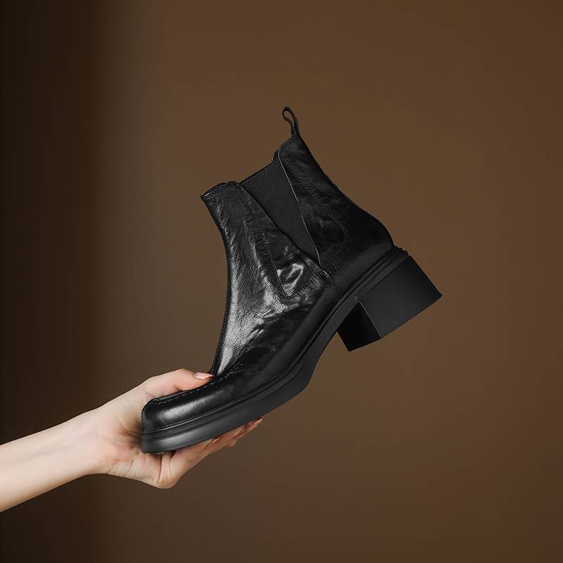 Krazing Pot Sheepskin Round Toe Thick Heels Chelsea Boots Size 42 High Quality Women Keep Warm Ankle Boots