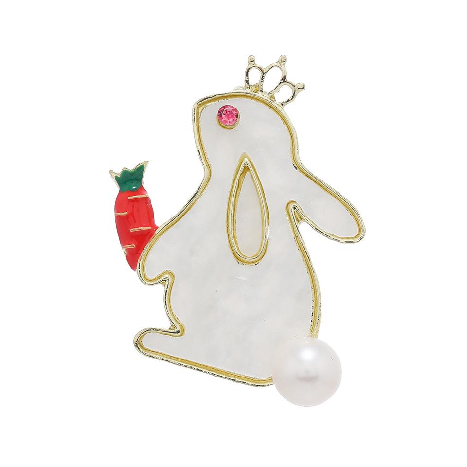 Zodiac Rabbit Brooch with Freshwater Pearl - Cute Animal Cartoon Pin