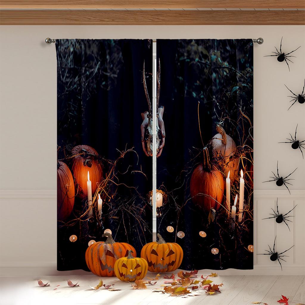 Skull Spider Web Halloween 3d Printed Curtains Suitable For Children's Room Restaurant Study Holiday Party Decoration Curtains