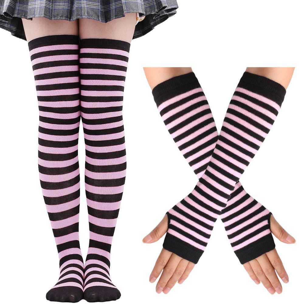 Gothic Y2K Lolita Fingerless Gloves for Halloween Costume Thigh High Boot Socks  for Women