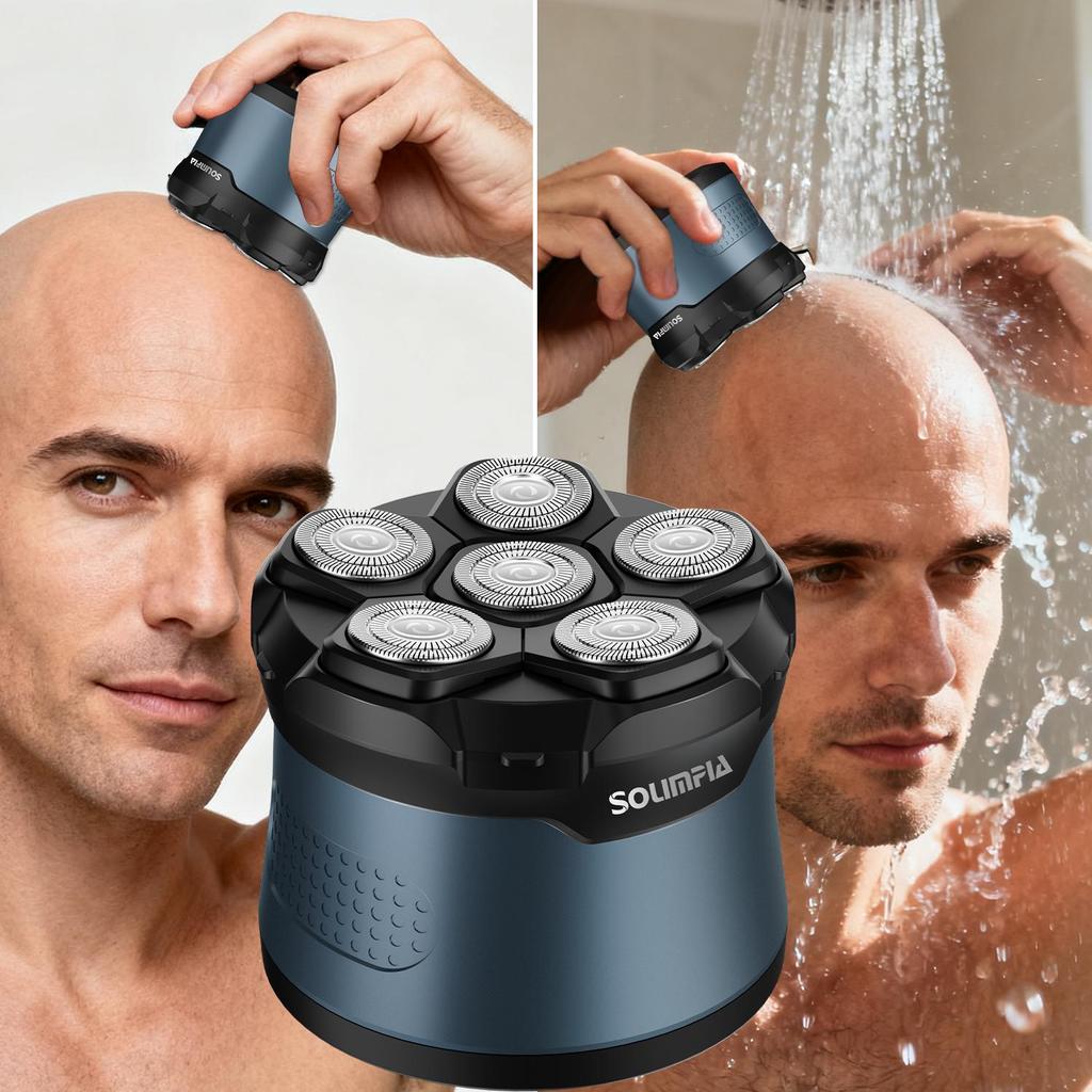 SOLIMPIA Men's Electric Shaver Hair Clipper 6 Magnetic Blade Head Cordless Bald Head Trimmer Home Use Beard Scalp Grooming Kit
