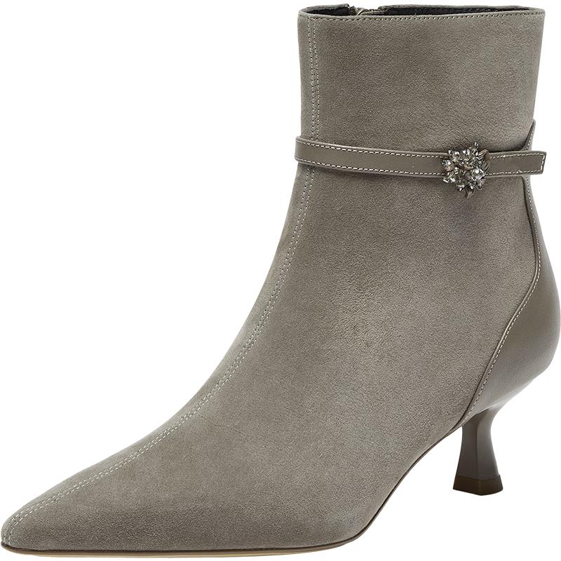 Women s Pointed Toe Iris Flower High-Heel Ankle Boots 38