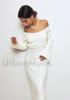 White One Shoulder Maxi Dress - Elegant Ribbed Long Sleeve