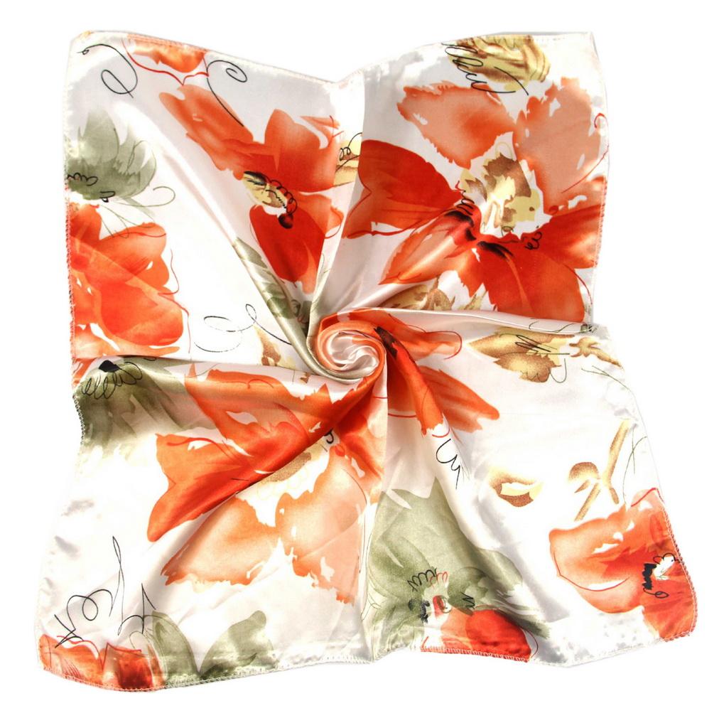 50x50cm Floral Print Satin Silk Scarf 100% Polyester Multifunctional Square Neck Scarves for Women