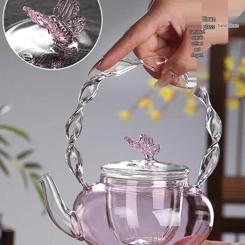 Shangqi Butterfly Pink 950ml Glass Health Tea Kettle