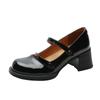 French High-heeled Mary Jane Shoes Women's Spring and Autumn Round Head with Thick Heel Single Shoes Retro Light Mouth Black Small Leather Shoes