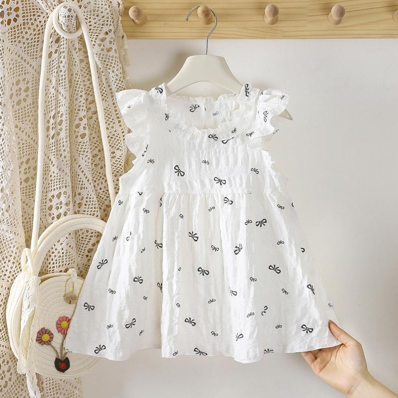 Baby Mädchen buntes Blumenmuster Kleid ärmellos Rüschenkragen Kleinkind Sommer lässig A-Linie Baumwollkleid für Kinder Kleidung