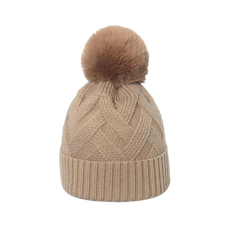 Autumn and winter new trend versatile hairball wool hat braid line plaid knitted hat women's wholesale