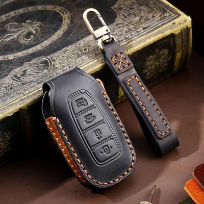 Leather Car Key Cover Keychain Holder Case Protector for Hyundai Elantra Santa Fe Kona Palisade Keyless Entry Remote Accessories