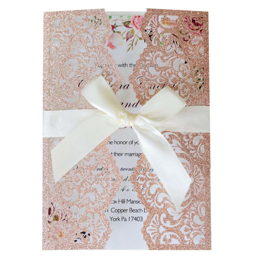 10 Stück Glitzer Einladungskarte mit Band Grußkarten Hochzeit Mariage Einladung Party Taufe Bar Mitzwa Party Dekoration