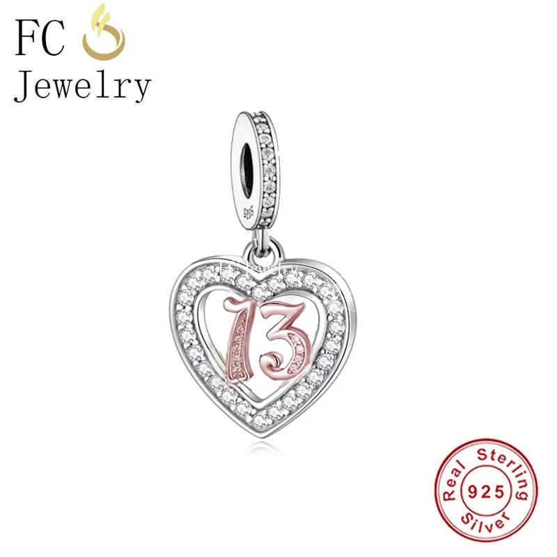 

FC Jewelry Fit Original Pan Charms Bracelet 925 Silver Heart 13th 30th 70th Birthday Bead For Making Women Anniversary Berloque