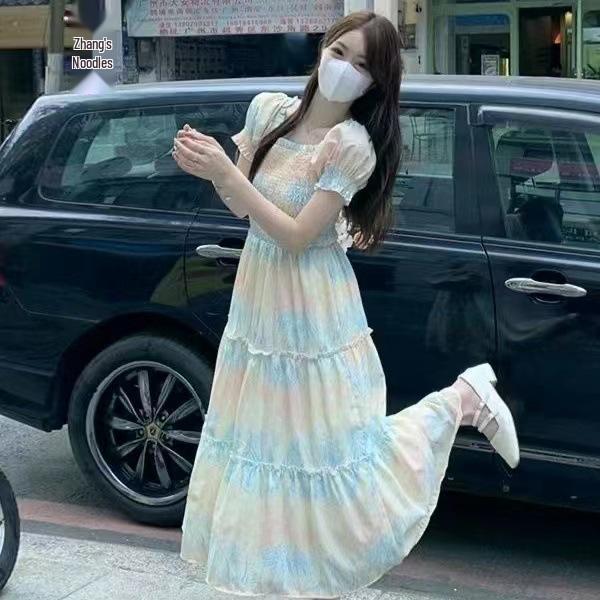 2025 Sommer Französischer Chic Hochtailliertes Glockenblumen-Midi-Kleid für Damen