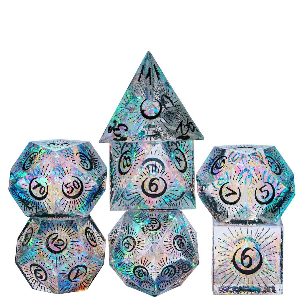 Cusdie Sharp Edges Dice DND Patterned D&D Dice Board Games 7 Handcrafted Polyhedral Dice Set for Role Playing Game Pathfinder