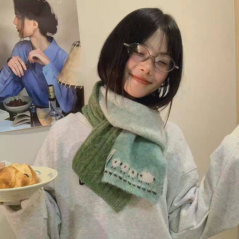 Lamb Baa New Cute Lamb Jacquard Knitted Scarf Female Autumn and Winter Students Warm and Cold Scarf