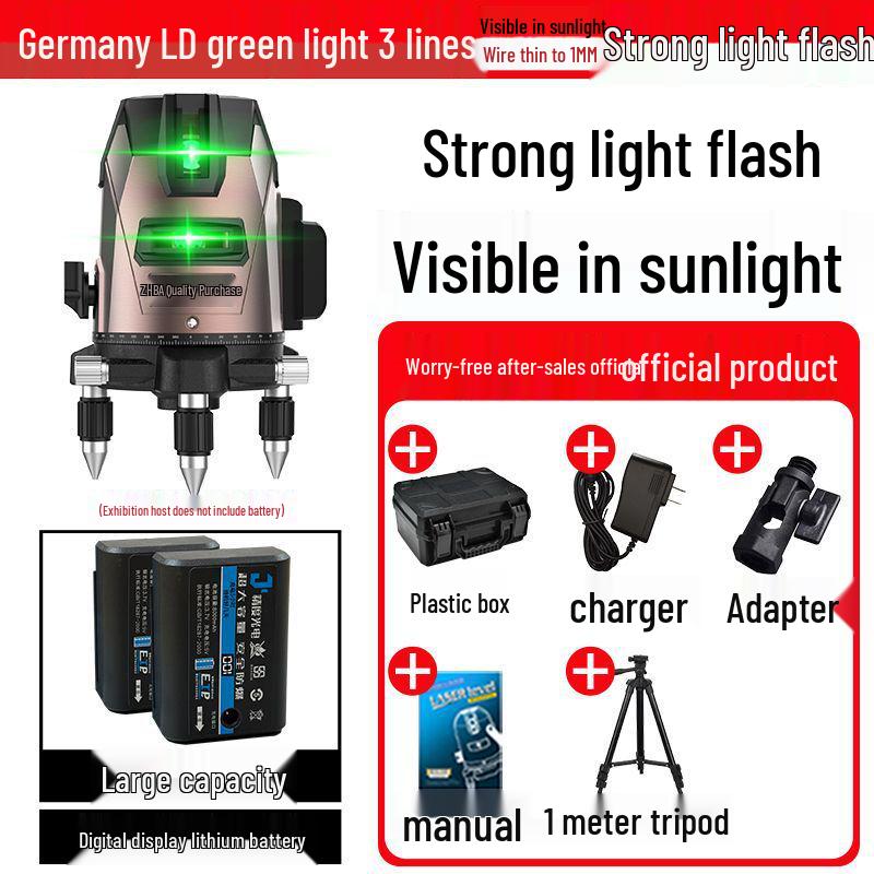 High-Precision Automatic Laser Level Tool with Green & Blue Light, 5-Line Infrared, Outdoor Use