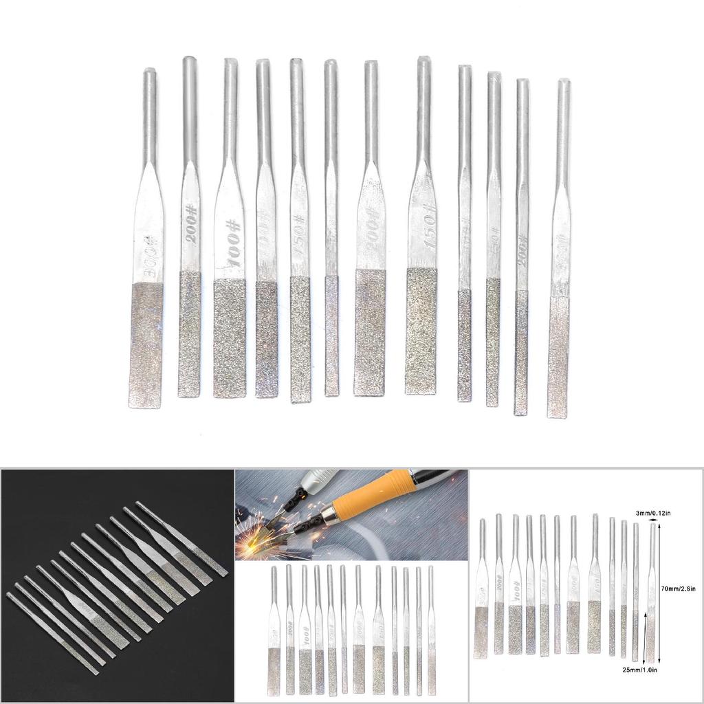 12pcs 3mm Shank Taper Machine Diamond Files for Reciprocating Grinding