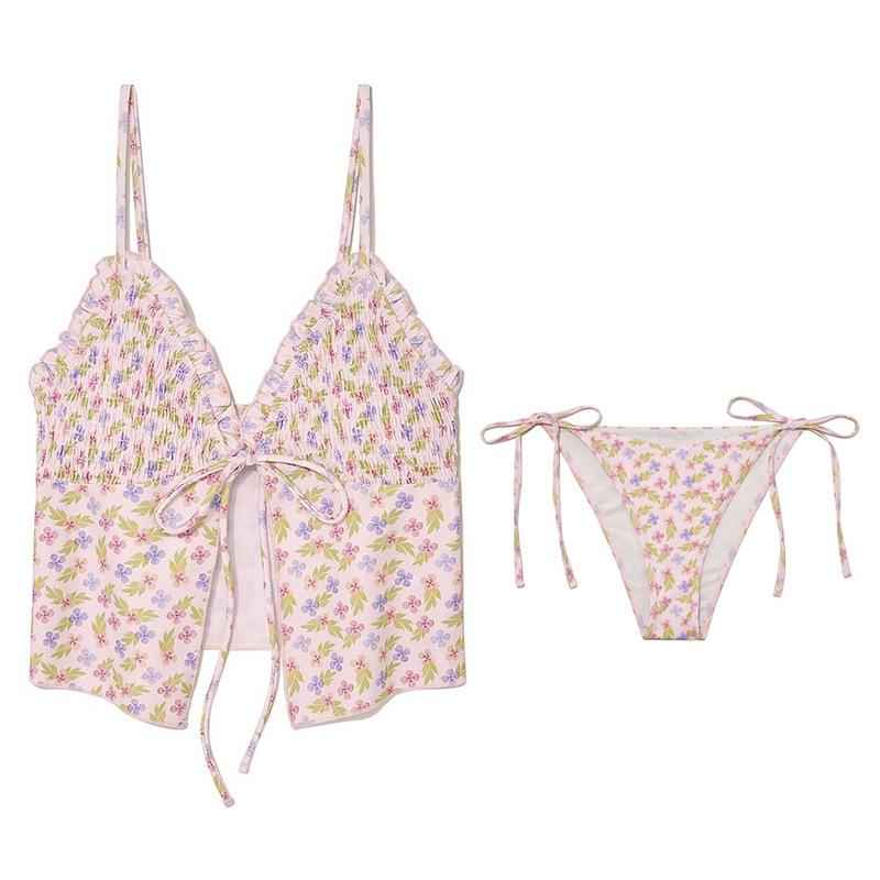 Korean Ins Floral Strap Bikini Ryu Ji-min Swimsuit Sexy Pure Beach Split Swimsuit Hot Spring