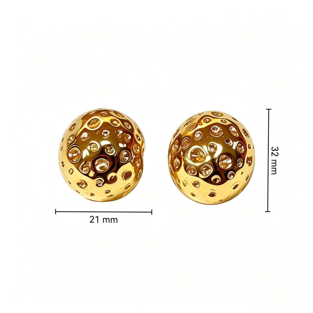 Luxury Gold Stainless Steel Round Ball Earrings: European & American Fashion Design
