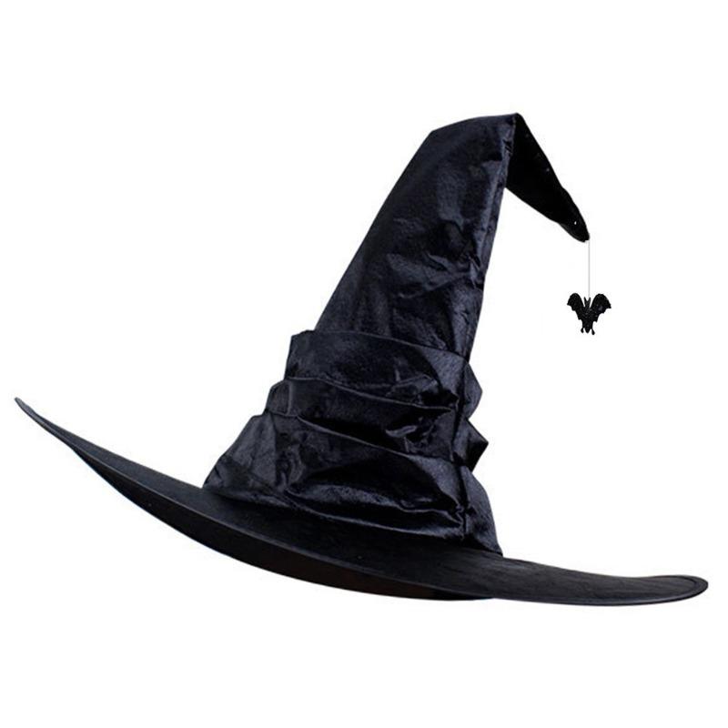 Black Bat Witch Hat Folds Wizard Hats for Women Men Masquerade Party Carnival Costume Cosplay Props Halloween Decorations