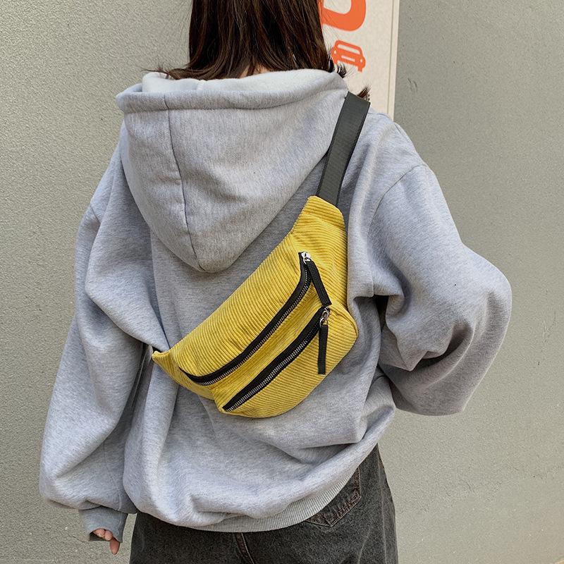 Corduroy Waist Bag Designer Zipper Chest Bag Sport Travel  Girl Waist Belt Bags Fashion Phone Waist Pack for Women