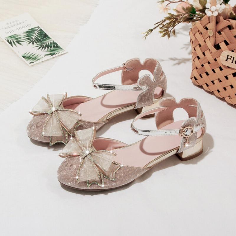 Summer children's sandals women's new middle-aged and older children's sandals student bow high-heeled princess shoes buckle girls' sandals