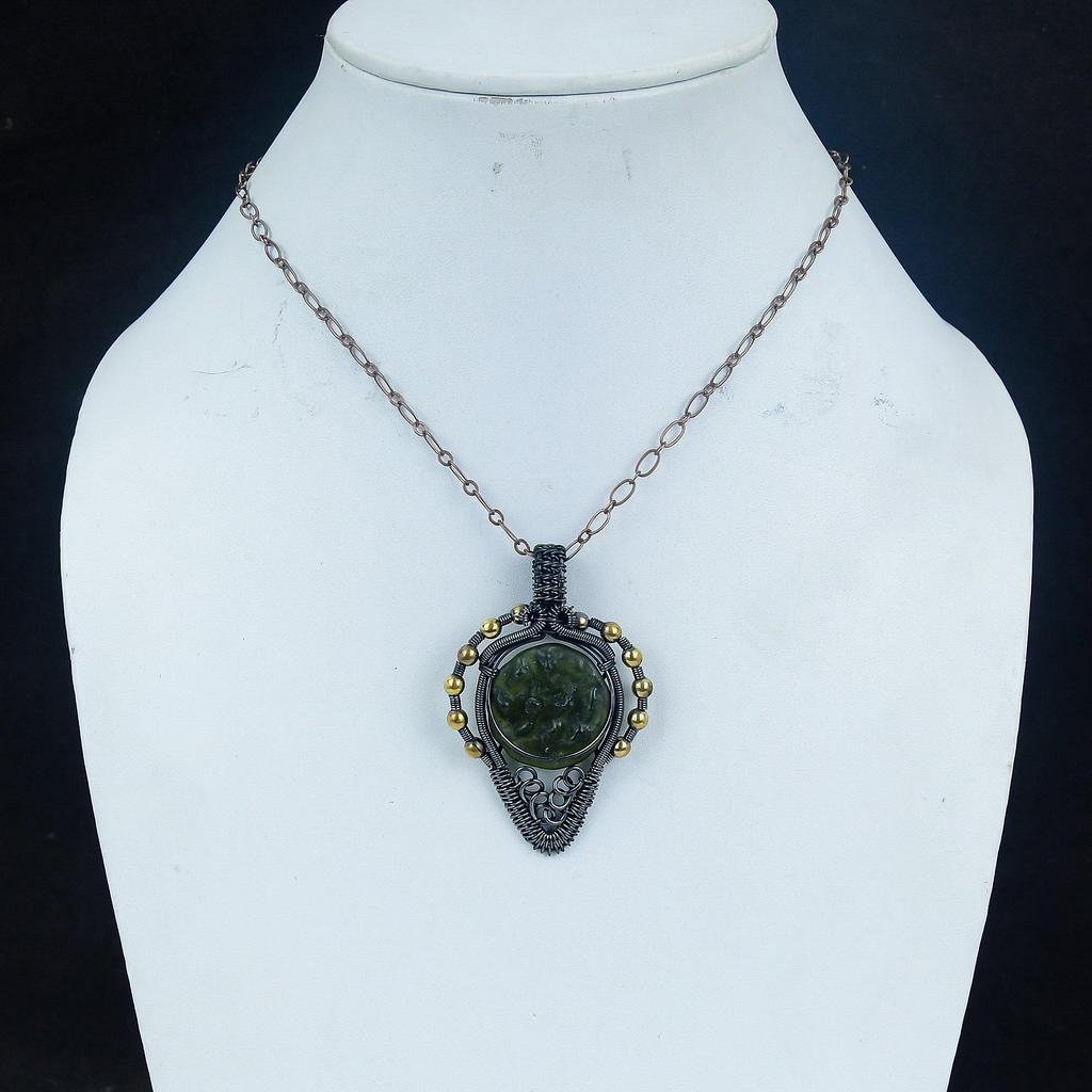 Moldavite Pendant, 999 Copper Wire Wrapped Jewelry, Gemstone Pendant, Gift For Her Handmade Dainty Jewelry