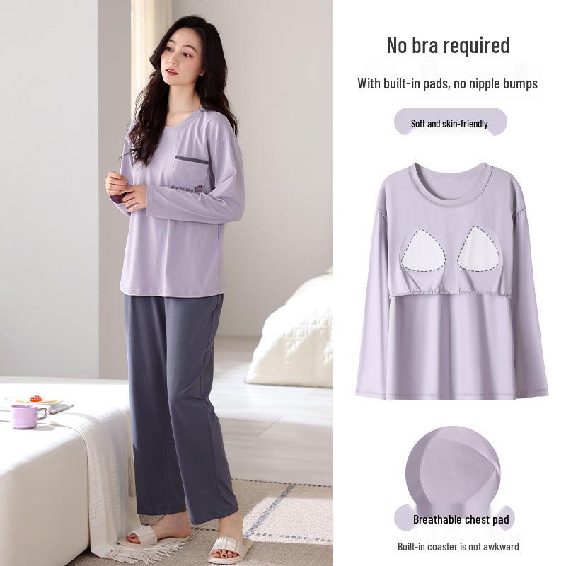 Women s Super Soft Modal Pajama Set with Built-in Bra - Long Sleeve Homewear for Spring and Autumn L (101-120 lbs)