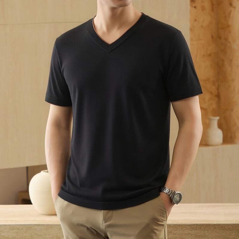 VEE KELLEN Men's Silk Blend V-Neck Short Sleeve T-Shirt