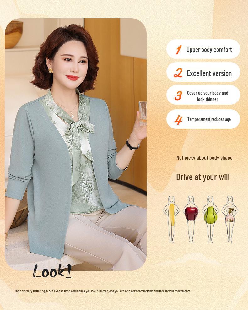 2026 Spring/Autumn Elegant Age-Defying Top for Middle-Aged and Elderly Women - New Style