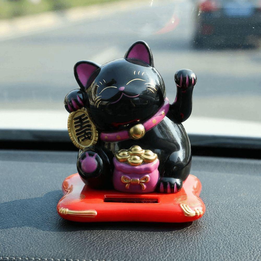 Solar Powered Lucky Beckoning Cat Decoration Waving Wealth Car Ornament  Holiday Gift