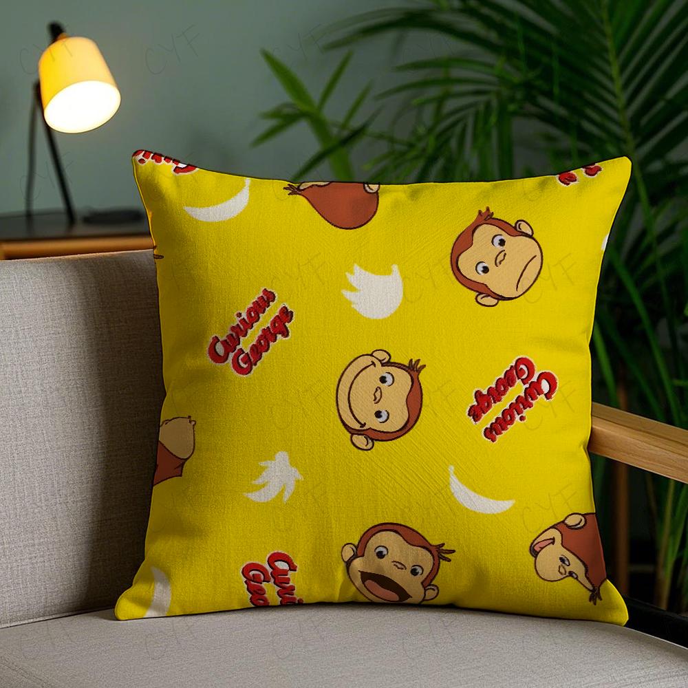 George The Curious Monkey Pillow Case Anti-dustmite Pillowcase Invisible Zipper Silky Short Plush Sofa Cushion Cover
