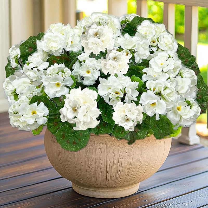 Artificial Geraniums Flowers for Outdoors Summer Decor, 4 Bundles UV Resistant Fake Geraniums Flowers Silk Faux Plants for Home Planter Gardens Table