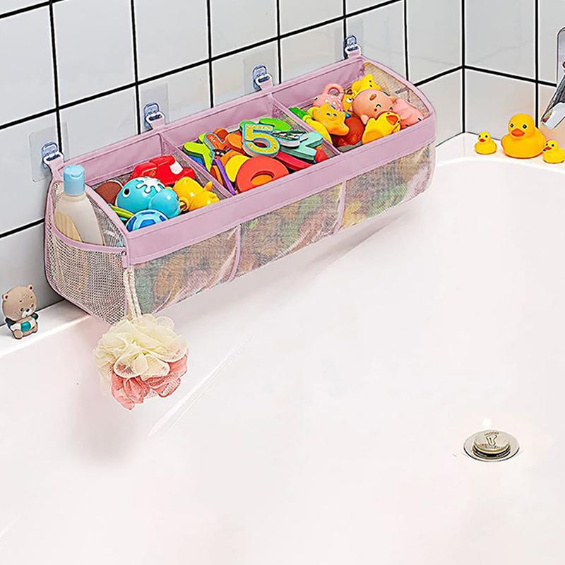 3 Compartments Horizontal Large Openings Bath Toy Organizer For Tub Multi-function Bath Storage And Holder Easy Sorting