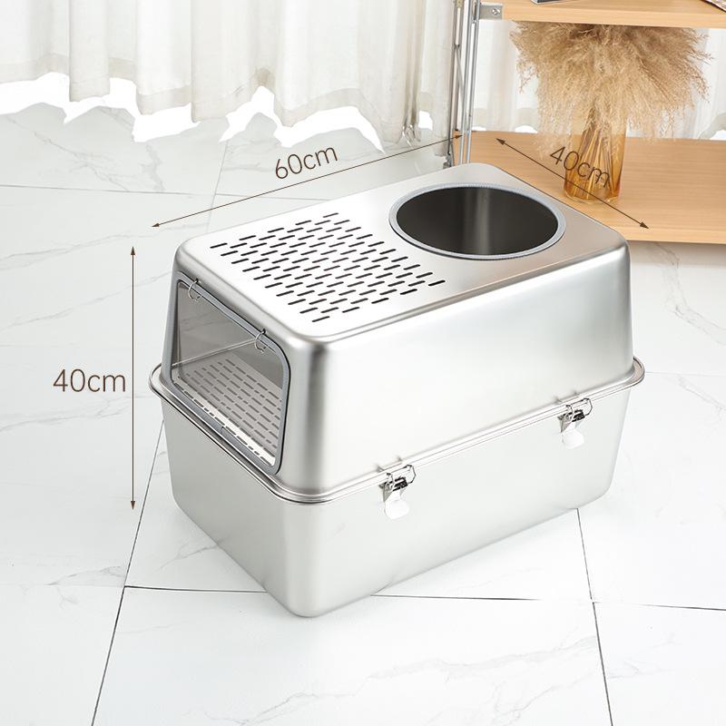 Stainless Steel Extra Large Enclosed Cat Litter Box - Odor & Splash Proof