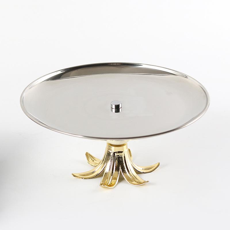 Abstract Art Metal Tray, Fruit Bowl, Circular Petal Base High Foot Fruit Tray, Stainless Steel Storage Tray, Snack Plate