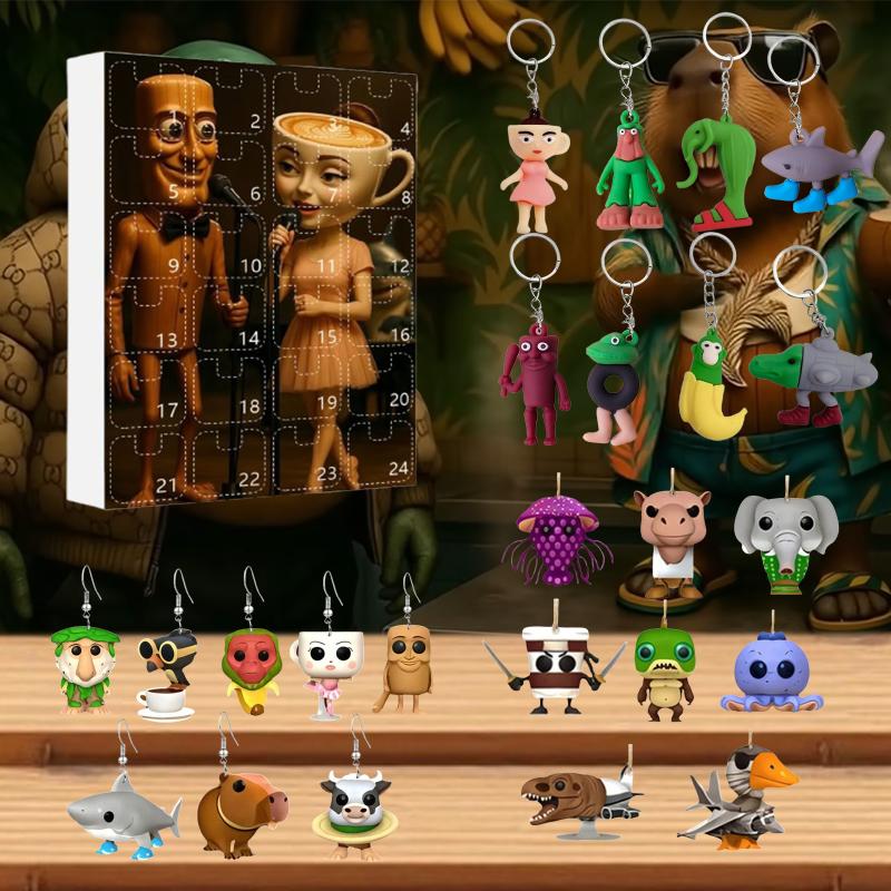 24 Stück Italienischer Hirnfäule Tung Sahur Figur Blind Box Tralalero Figuren Schlüsselanhänger Ohrringe Anhänger Lustiges Spiel Sammlerstücke Geschenk