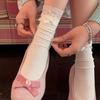 Lace Lace Bow Summer Miu Ballet Women'S Lace White Medium Tube Socks Striped Calf Socks Stacking Socks