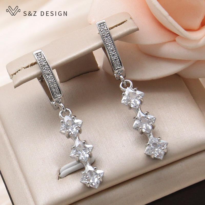

Fashion Long Square Cubic Zirconia Drop Earrings For Women Fine Elegant Rose Gold Color Jewelry Gift