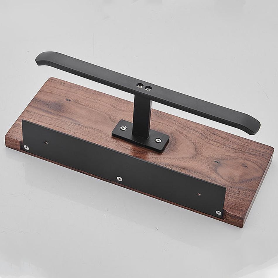 Double Paper Holder with Shelf Black Wood Wall Mounted WC Tissue Holders Walnut Toilet Paper Towel Rack for Bathroom Kitchen