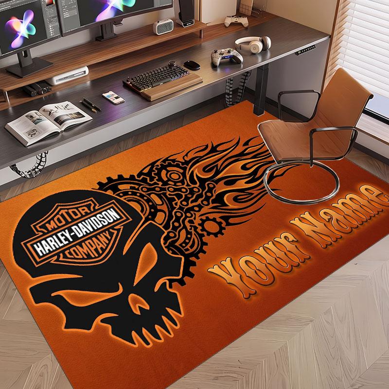 Tappeto Personalizzato Stampa Motivo Harley-Davidson Nome Testo Morbido Antiscivolo Tappeto per Pavimento per Decorazione Interna della Casa