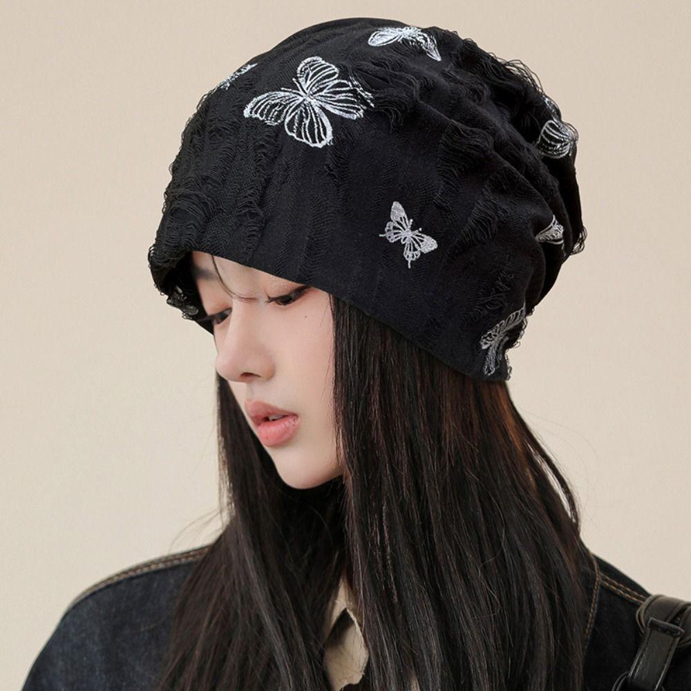 Thin Butterfly Print Beanies Korean Style Knitted Hat Soft Pullover Hat  Winter