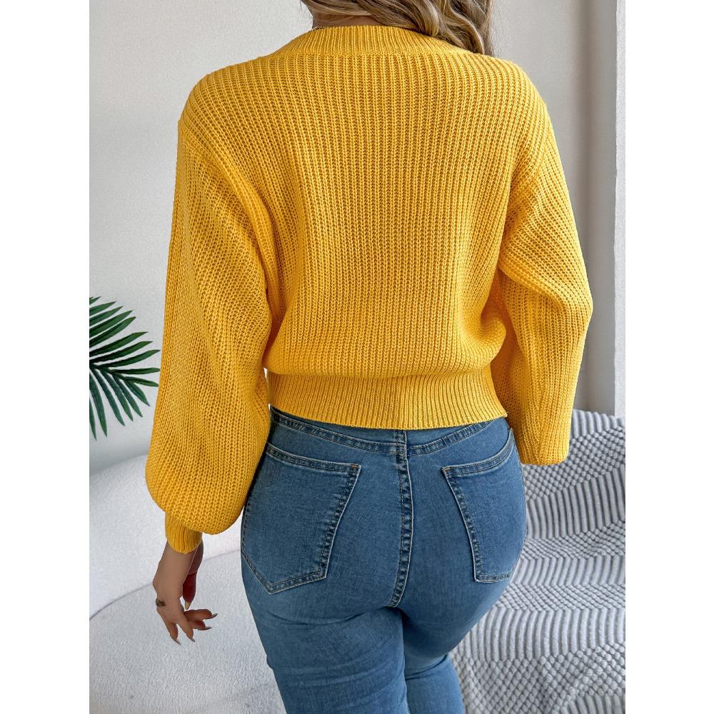 Women's Oversized Relaxed-Fit Solid-Colour Cable-Knit Long-Sleeved Tapered-Waist Pullover Sweater for Autumn/Winter Women's Knitted Sweater