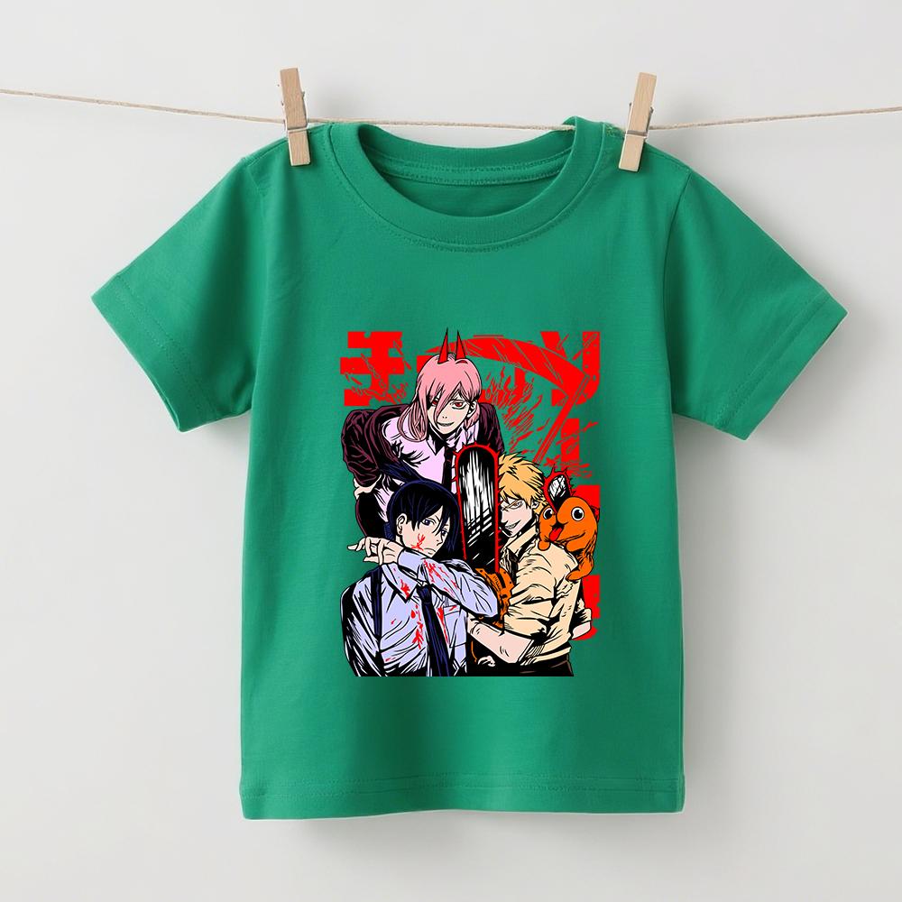 Chainsaw Man Characters Anime Graphic Print Cotton T Shirts for Boys Girls Summer Casual Short Sleeve Top