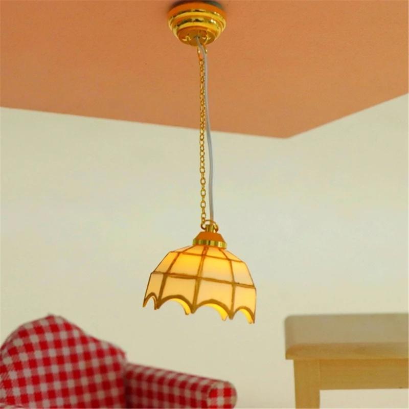 1/12 Scale Dollhouses Chandelier Vintage Gold Ceiling Light for Dollhouses Bedroom and Study Area Scene Display Furniture