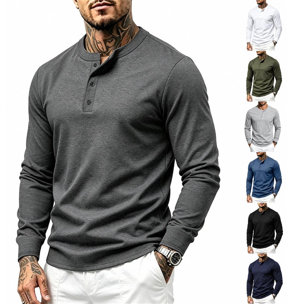 Men's Long Sleeve Half Button Shirt Casual Top for Everyday Wear