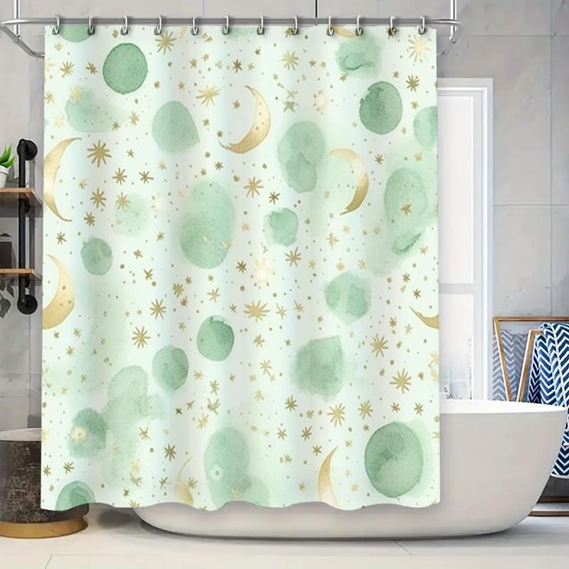 

Charming Moonlight Blue Green Shower Curtain With Golden Stars For Bathroom Decor Waterproof Fabric Perfect Gift Idea For Home 120x180cm