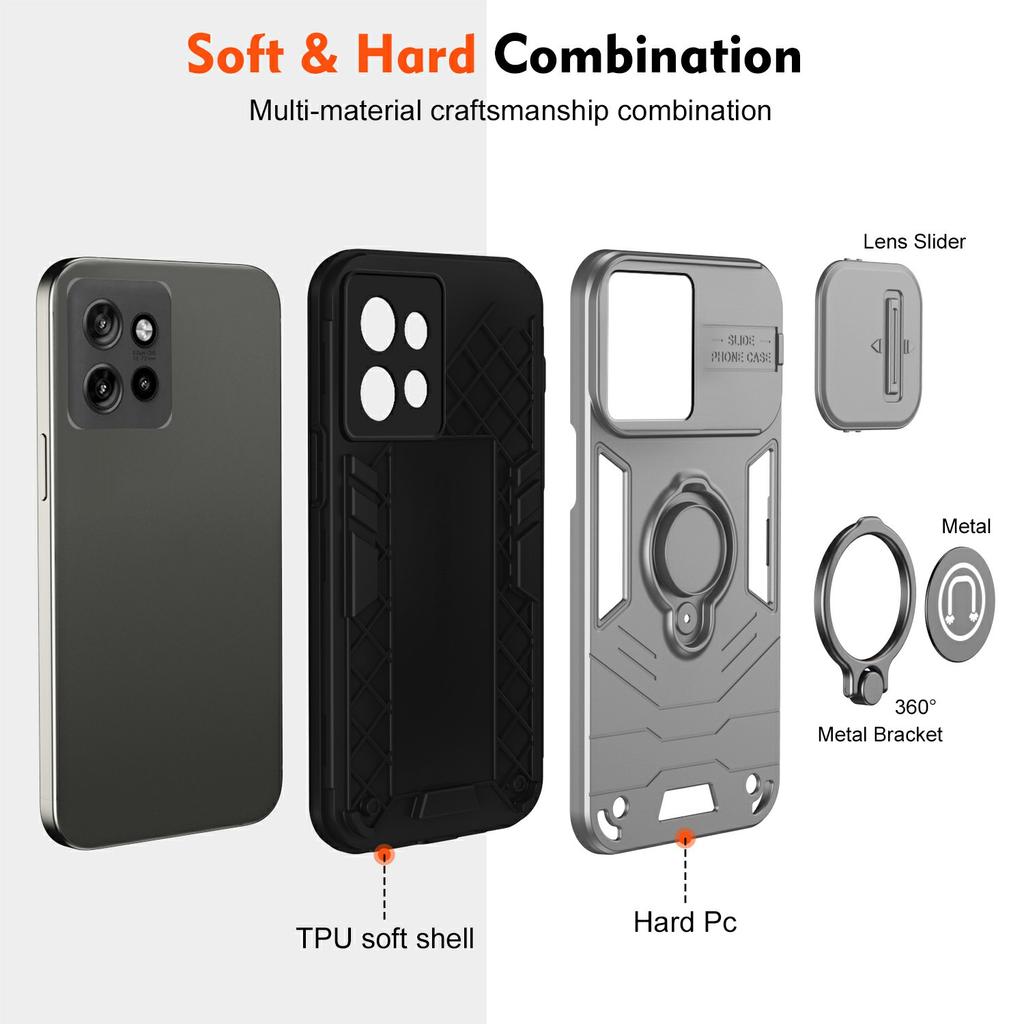 Phone Case For Motorola Edge 50 Neo 5G/Moto S50 5G/Thinkphone 25 5G PC+TPU Cover with Slide Camshield Kickstand- Grey