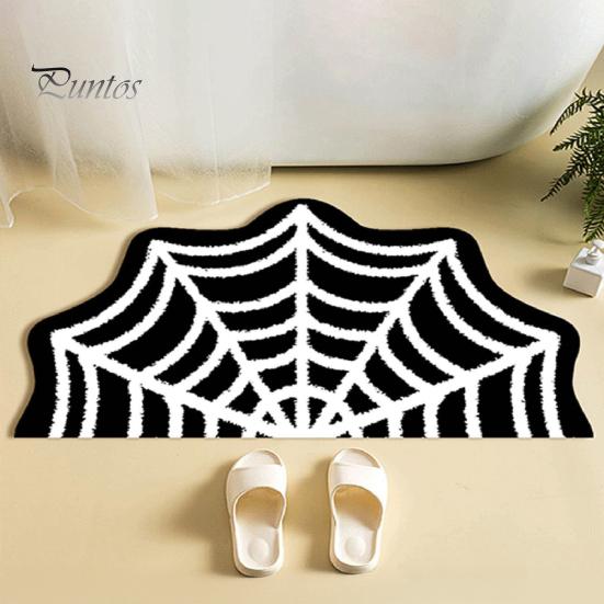 Durable Fade-resistant Rug Halloween Bathroom Rug, Spider Web Bath Mat, Gothic Pumpkin Lantern High-definition Printed Carpet Non-Slip Area for Front
