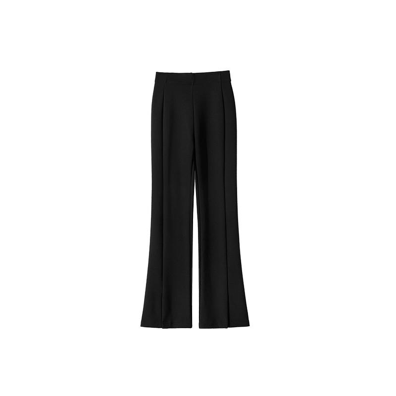Black Suit Flared Pants Women's Spring Autumn High Waist Slit Trousers Elastic Slimming Trousers Korean Fashion